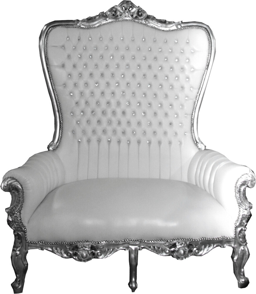 Casa Padrino Barock Doppel Thron Sessel Majestic Weiß / Silber mit Bling Bling Glitzersteinen - Riesensessel - Thron Stuhl Tron Sofa Bild 1