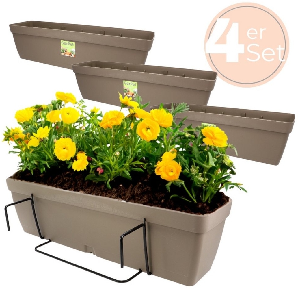 GarPet Balkonkasten 4x Blumenkasten Balkon Geländer Kasten Halterung Wasserspeicher 50 cm Bild 1
