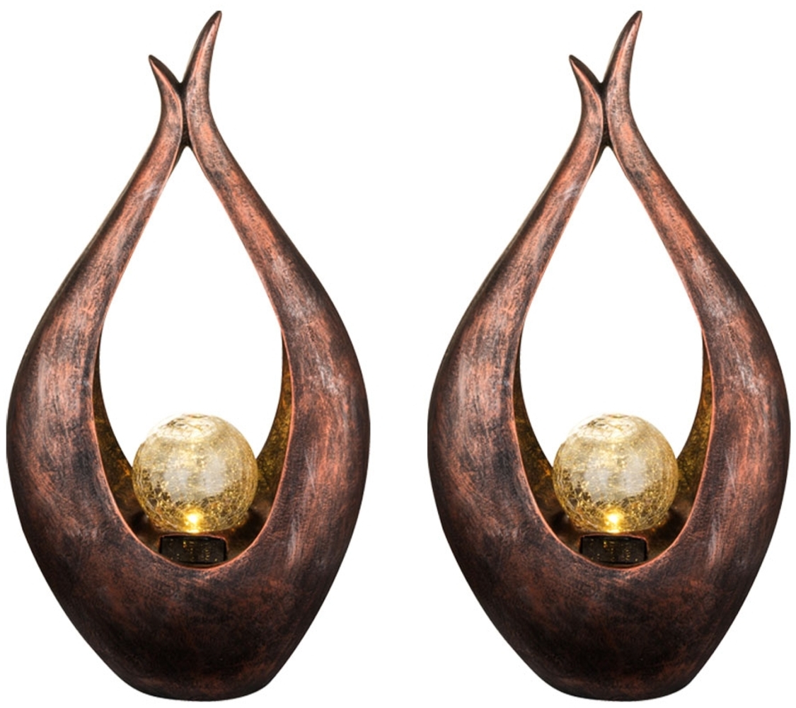 2x LED Solarlampen Bronzefarben, Glaskugel, Höhe 50 cm Bild 1