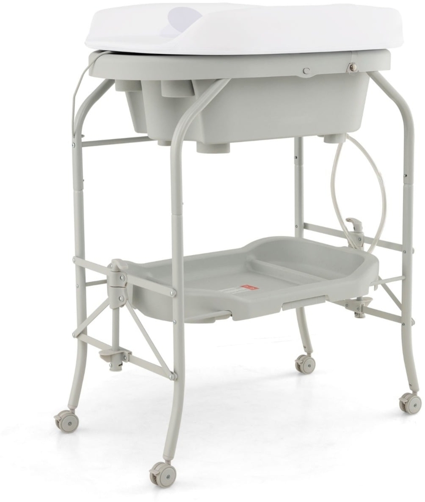 4 in 1 Klappbarer Wickeltisch mit Badewanne tragbare Wickelkommode mit Wickelauflage Hellgrau Bild 1