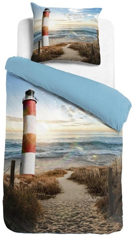 TRAUMSCHLAF Bettwäsche Strand Leuchtturm, Mako Satin, 2 teilig, wunderbar maritim Bild 1