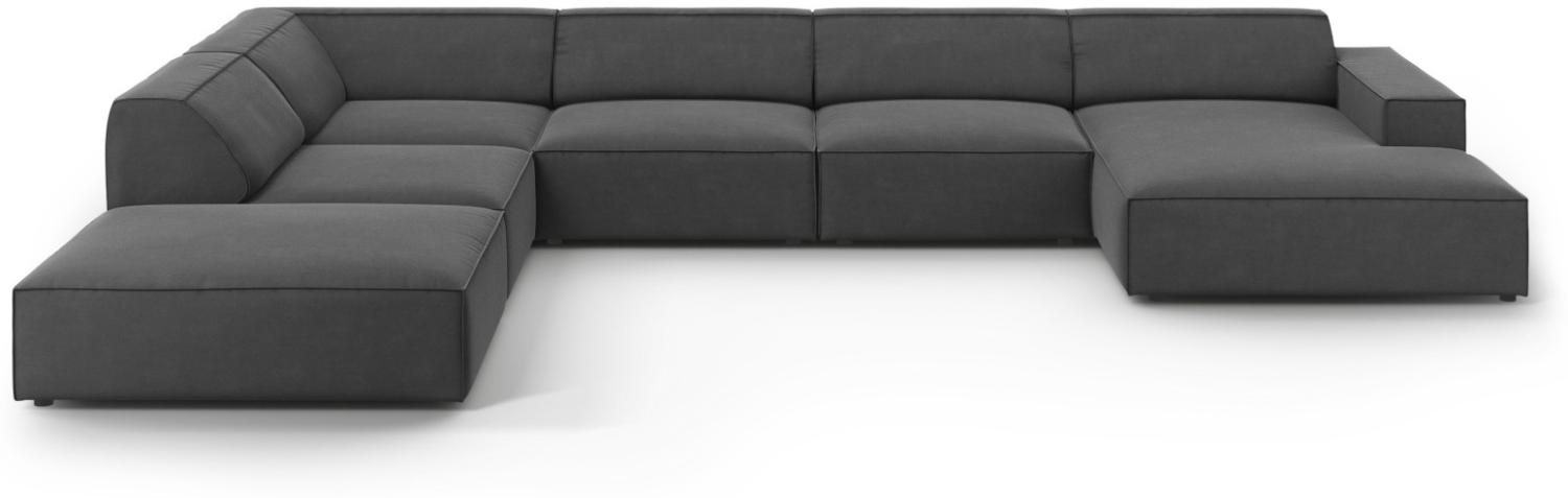 Micadoni 7-Sitzer Samtstoff Panorama Ecke links Sofa Jodie | Beinfarbe Black Plastic, Grau Bild 1