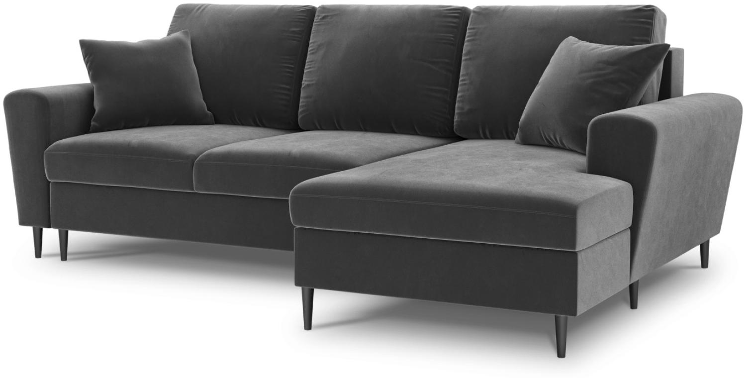 Micadoni 4-Sitzer Samtstoff Ecke rechts Sofa mit Bettfunktion und Box Moghan | Bezug Light Grey | Beinfarbe Black Chrome... Bild 1