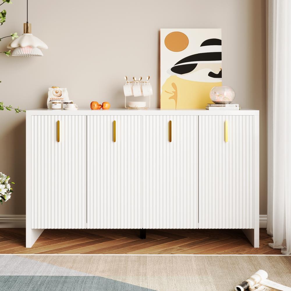 Merax Modernes, minimalistisches weißes Sideboard: die perfekte Kombination aus flexiblem Stauraum und elegantem Design, Sideboard mit goldenen Griffen und verstellbaren Trennwänden Bild 1