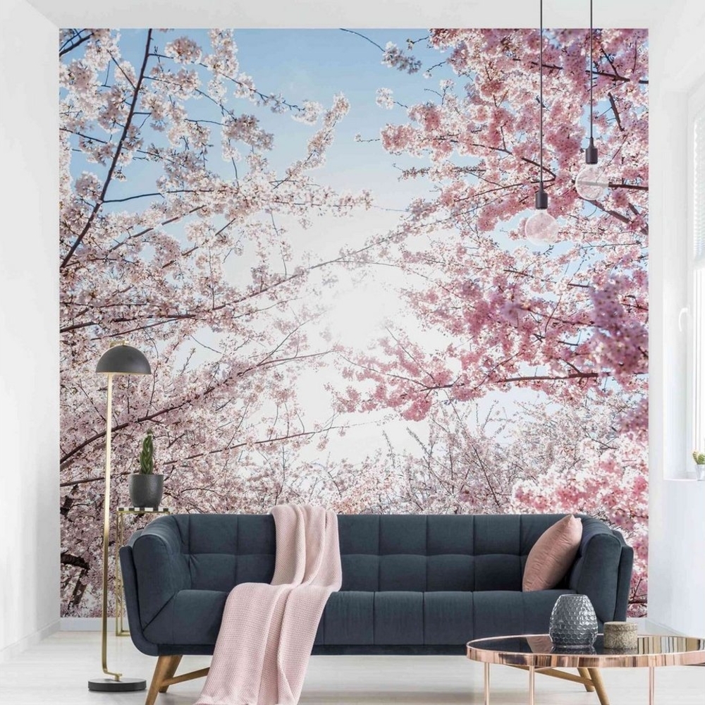 Bilderdepot24 Fototapete Blumen Kirschblütenzweigen Blumentapete Floral Natur Modern Kunst, Glatt, Matt, (Vliestapete inkl. Kleister oder selbstklebend), Wohnzimmer Schlafzimmer Küche Flur Motivtapete Vliestapete Wandtapete Bild 1