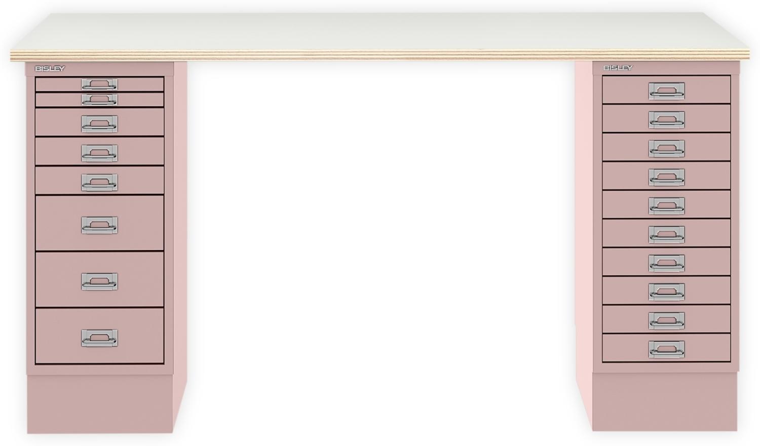 MultiDesk, 1 MultiDrawer mit 10 Schüben, 1 MultiDrawer mit 8 Schüben, Dekor Plywood, Farbe Pastellpink, Maße: H 740 x B 1400 x T 600 mm Bild 1