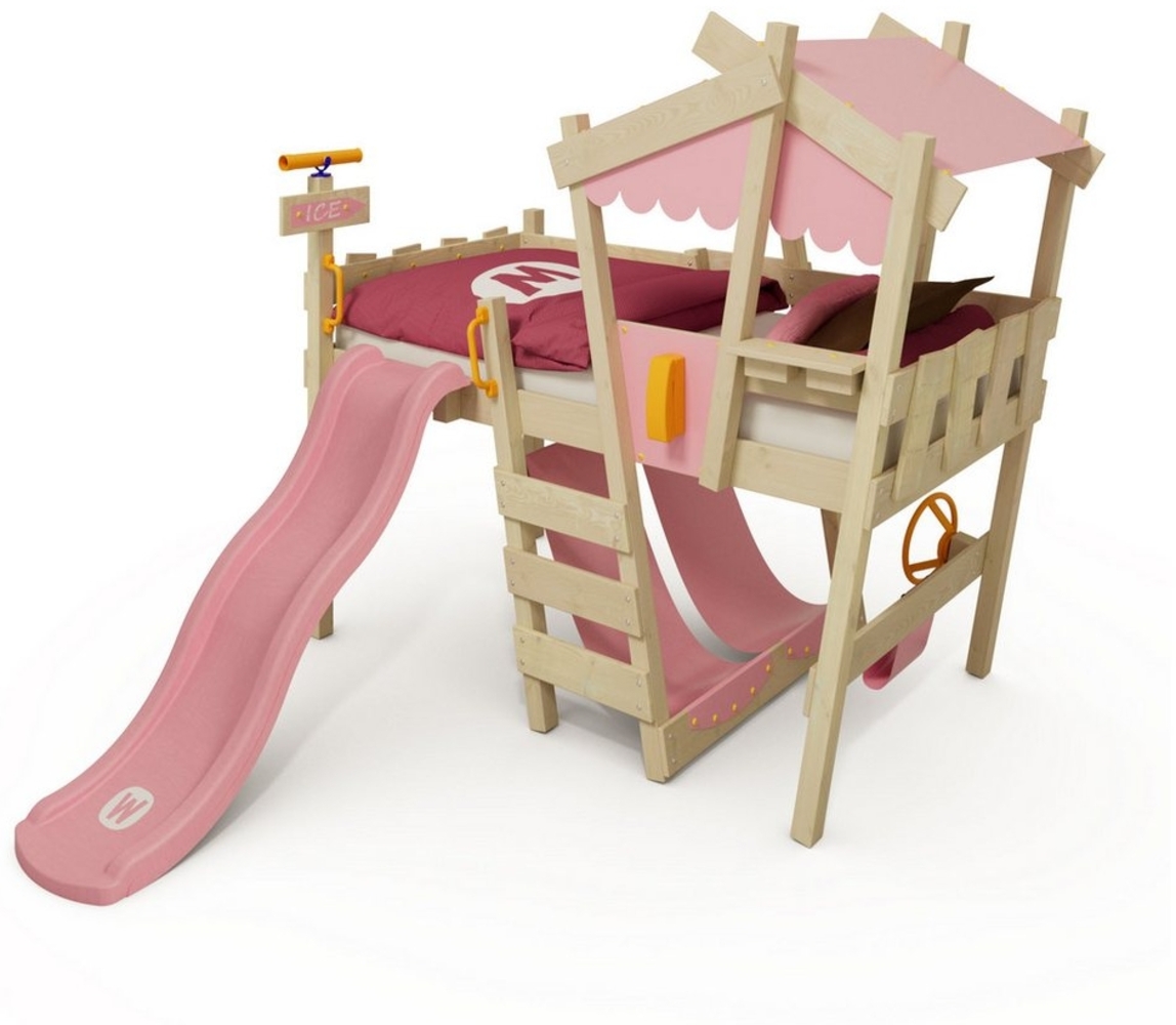 Wickey Kinderbett CrAzY Snuggy Massivholz-Hochbett mit Leiter, Lenker & Rutsche (opt) (Spielbett mit optionaler 175 cm Rutsche für maximalen Spielspaß, Abenteuer-Etagenbett mit Zubehör – auf Wunsch mit Rutsche), Massivholz-Konstruktion für Sicherheit u... Bild 1