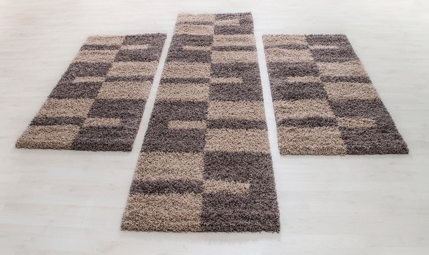 Carpettex Hochflor-Bettumrandung Unicolor - Einfarbig, Höhe 30 mm, (Bett-Set, 3-tlg, Bettvorlage), Schlafzimmer Teppich Bettumrandung Läufer Set 3 teilig Bild 1