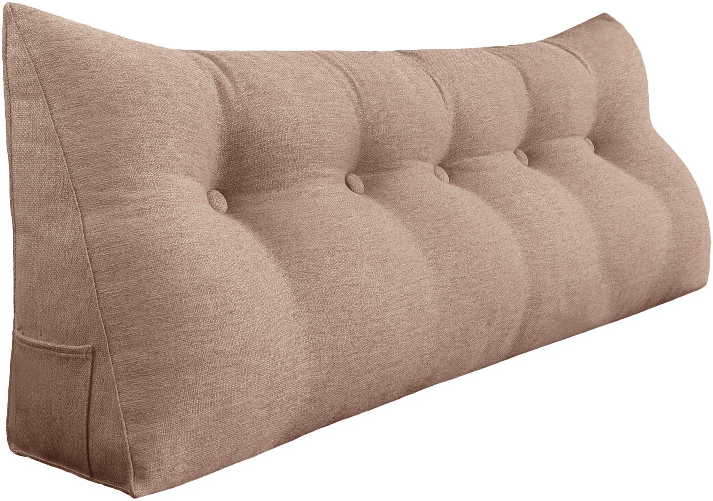 VERCART Großes Keilkissen, Langes Lesekissen, Bettruhe Rückenkissen, Dreieckiges Liegekissen, Dekoratives Kopfteilkissen für Tagesbett oder Tiefes Sofa, Leinenmischung Erröten, 160cm Bild 1