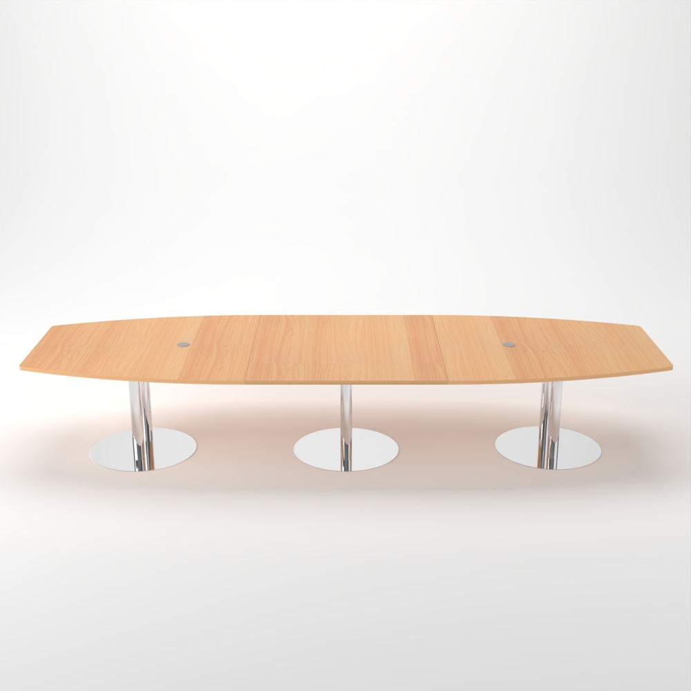 Rheinland Möbel Konferenztisch KONTI 400x130 cm – ovaler Besprechungstisch in Buche mit verchromten Säulenfüßen & 2 Kabelauslässen, erweiterbarer Meetingtisch für 12–14 Personen, moderner XXL-Tisch fürs Büro Bild 1
