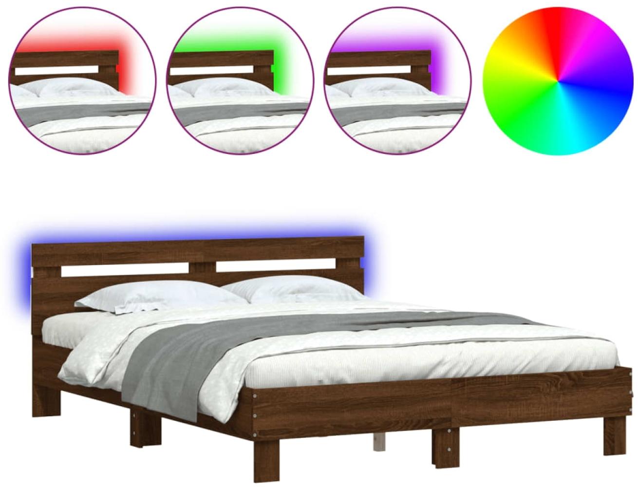 vidaXL Bettgestell mit Kopfteil LED-Beleuchtung Braun Eichen-Optik 3207566 Bild 1
