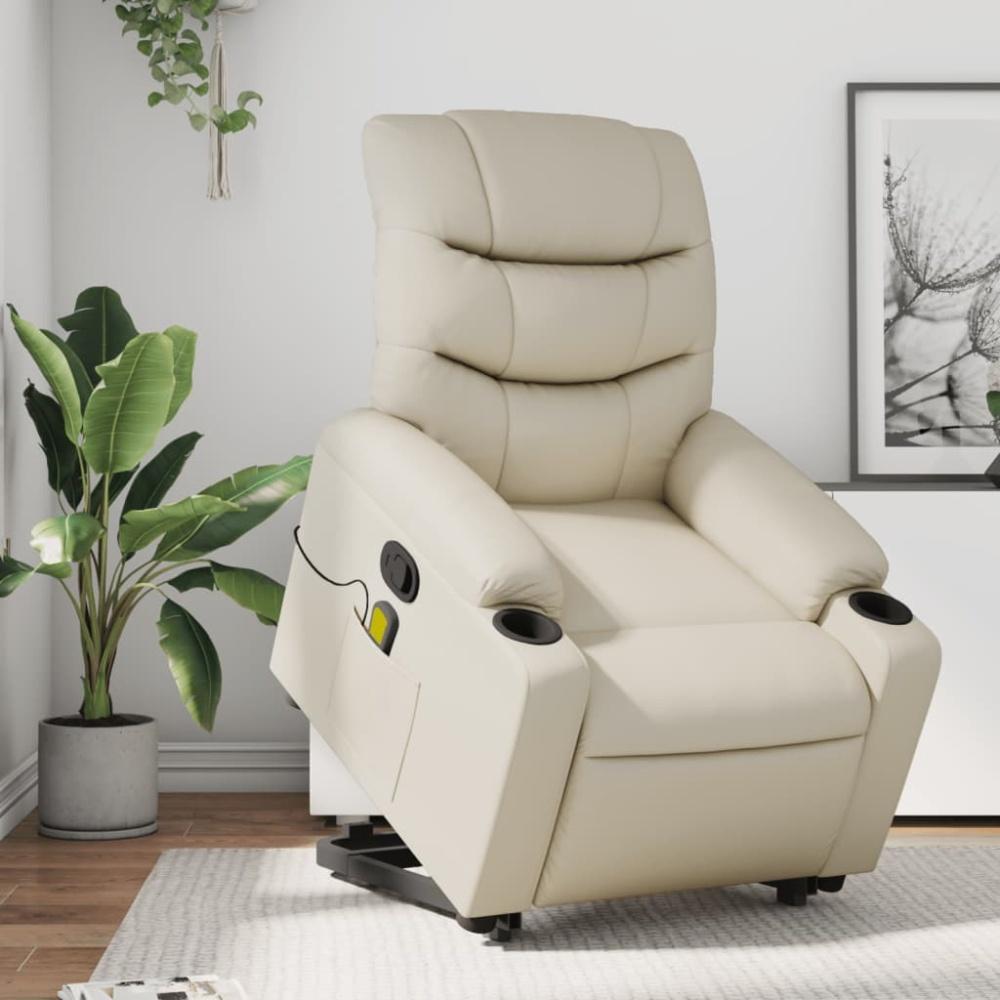 vidaXL Massagesessel mit Aufstehhilfe Creme Kunstleder 3206607 Bild 1