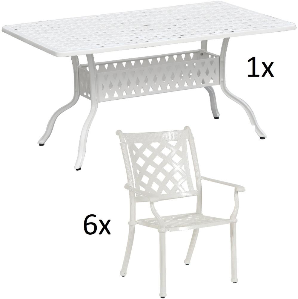 Inko 7-teilige Sitzgruppe Alu-Guss weiß Tisch 120x80x74 cm cm mit 6 Sesseln Tisch 120x80 cm mit 6x Sessel Duke Bild 1