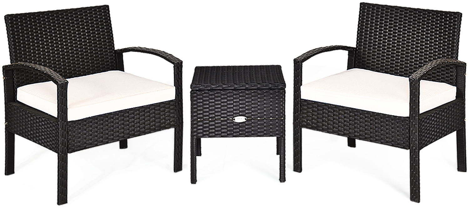 Terrassenmöbel-Set 3 Stück Allwetter-PE-Rattan-Conversation-Set Schwarz Bild 1