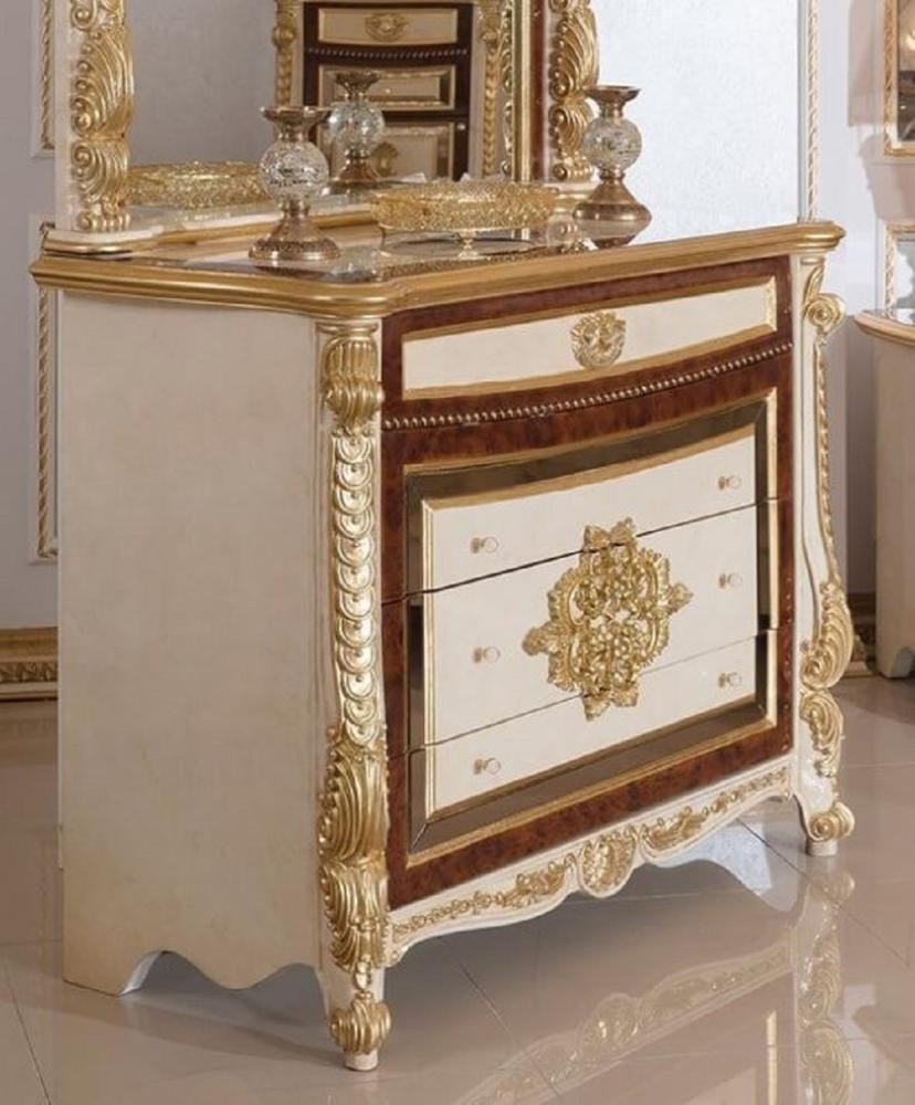 Casa Padrino Luxus Barock Kommode Weiß / Beige / Braun / Gold - Handgefertigte Barockstil Kommode mit 4 Schubladen - Luxus Schlafzimmer Möbel im Barockstil - Barock Schlafzimmer Möbel Bild 1