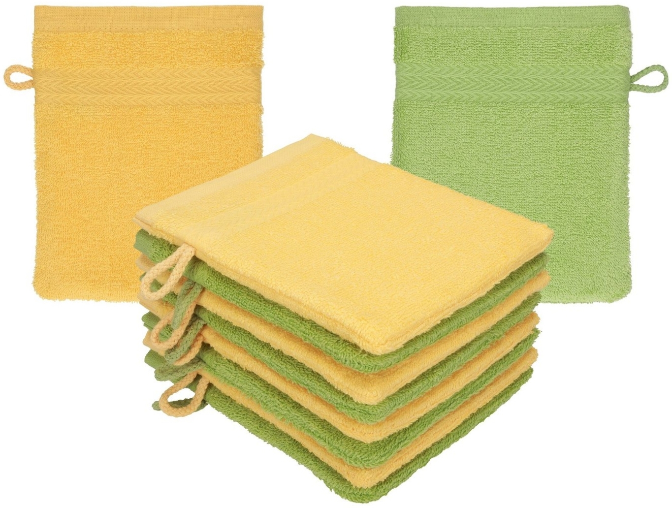 Betz Waschhandschuh 10 Stück Waschhandschuhe Premium 16x21 cm Farbe honiggelb/avocado, (10-St) Bild 1