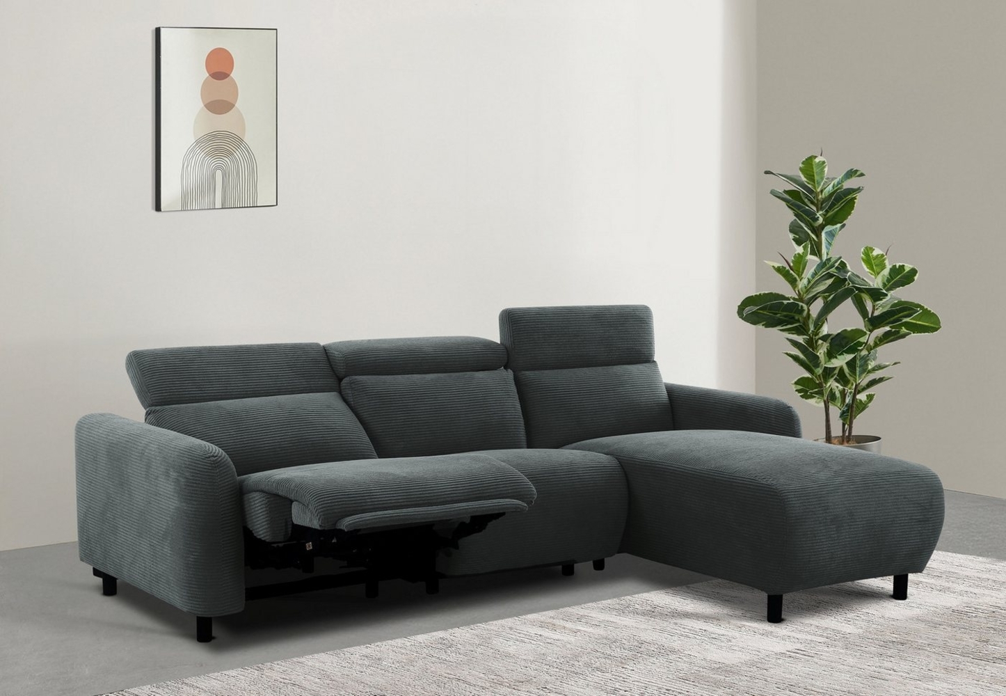 Home affaire Ecksofa SKAANE in Cord, L-Form, 274 cm, manuelle u. elektrische Funktion, rundes Design, Kopfteilverstellung, Federkernpolsterung Bild 1