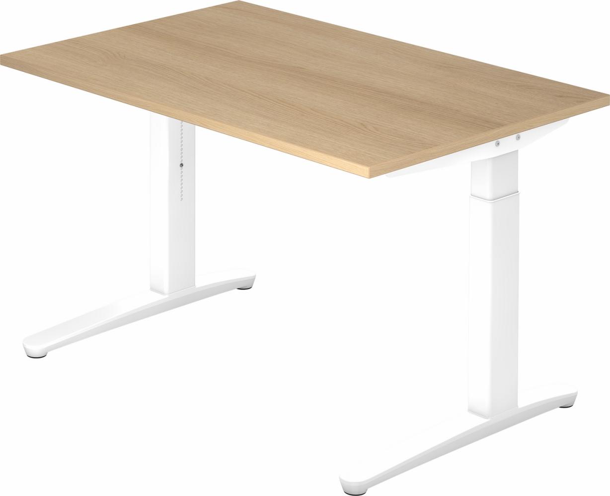 bümö® Design Schreibtisch XB-Serie höhenverstellbar, Tischplatte 120 x 80 cm in Eiche, Gestell in weiß Bild 1