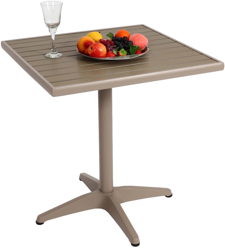 Gartentisch HWC-J95, Balkontisch Bistrotisch, Gastronomie Outdoor-Beschichtung Alu Holzoptik ~ champagner, grau Bild 1