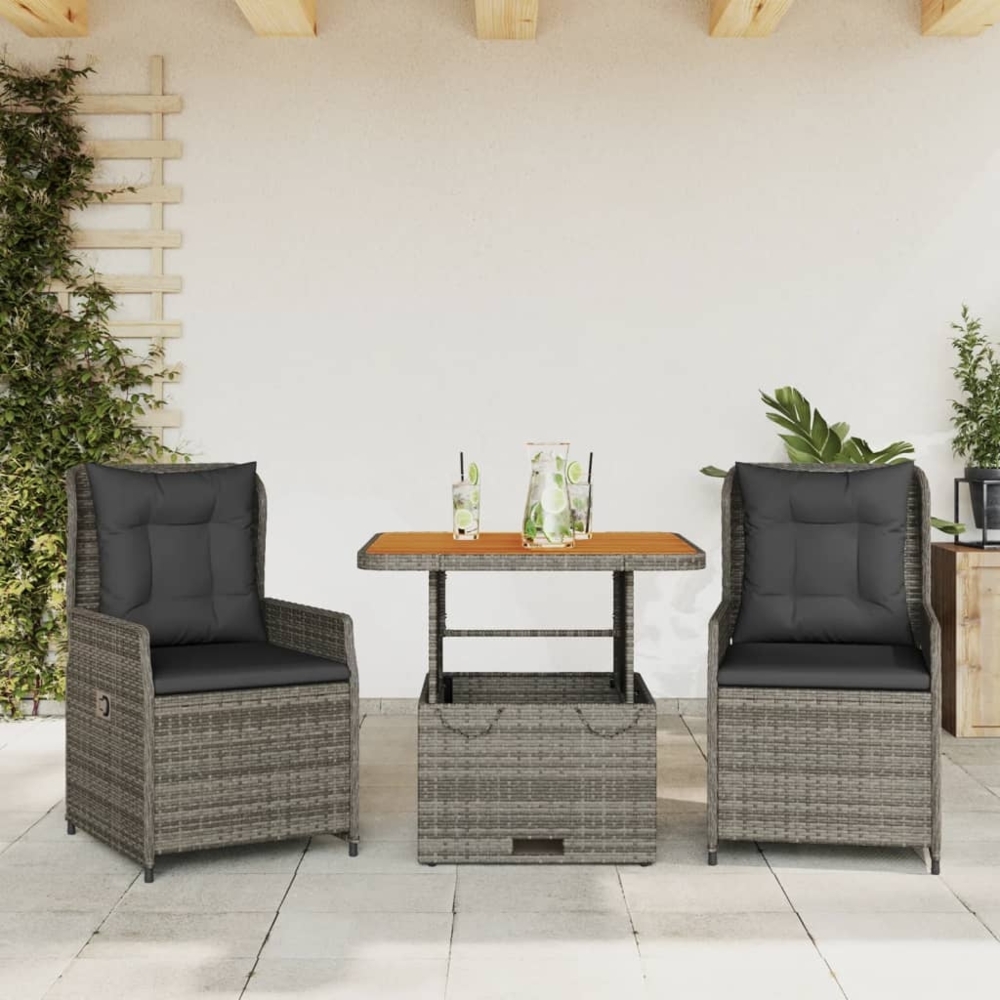 vidaXL 3-tlg. Bistro-Set mit Kissen Grau Poly Rattan 3262768 Bild 1