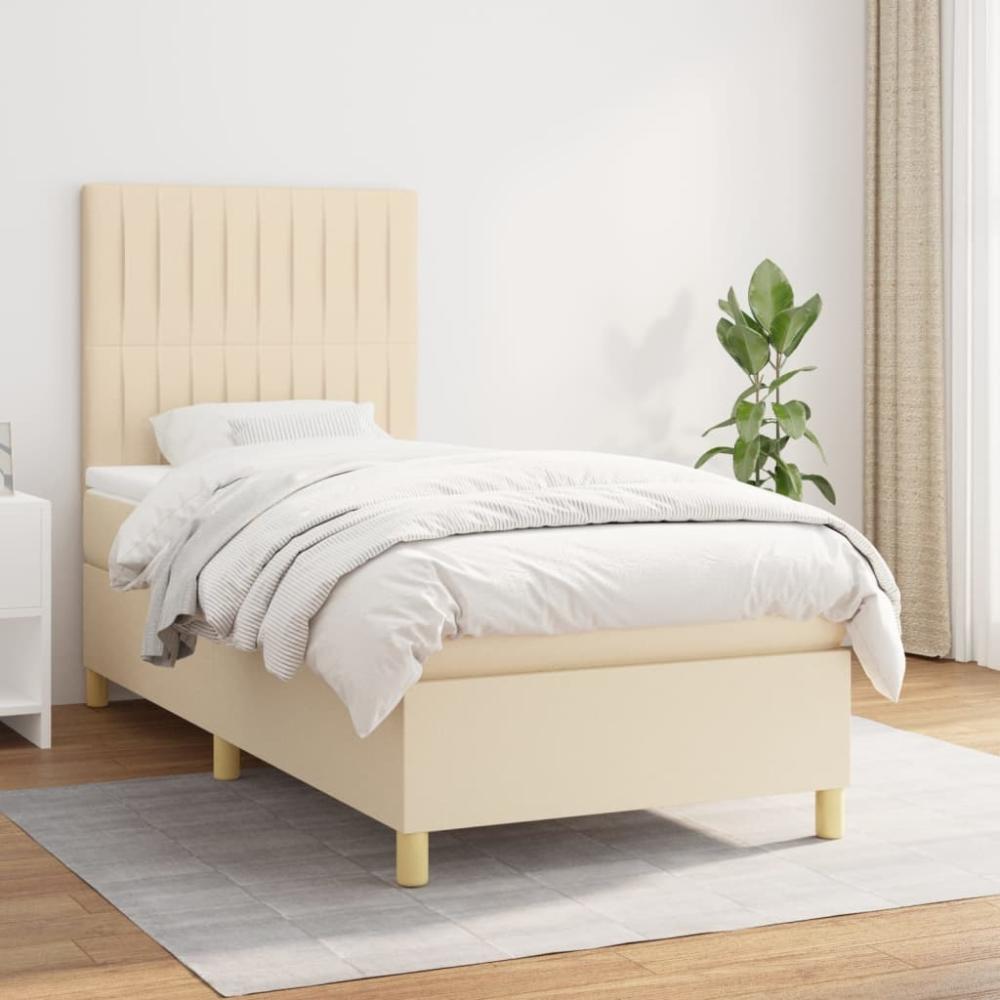 vidaXL Boxspringbett mit Matratze Creme 90x190 cm Stoff 3142462 Bild 1