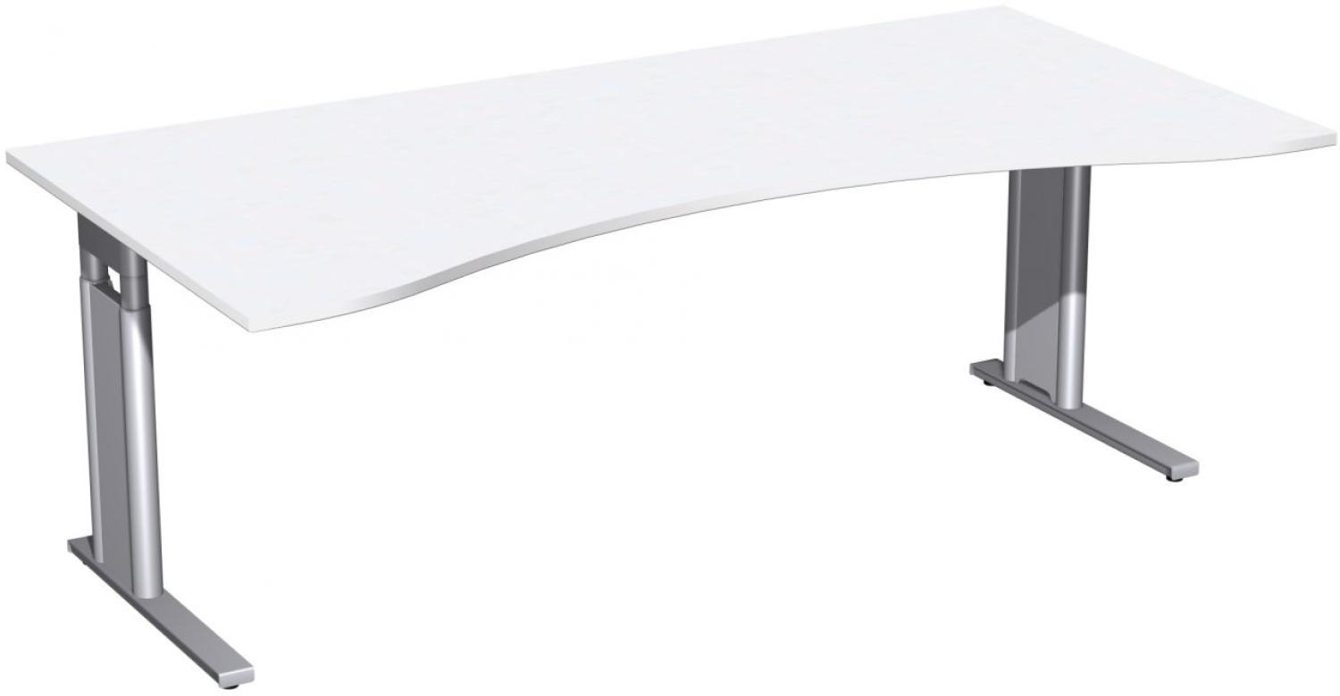 Schreibtisch 'C Fuß Pro' Ergonomieform, höhenverstellbar, 200x100cm, Weiß / Silber Bild 1