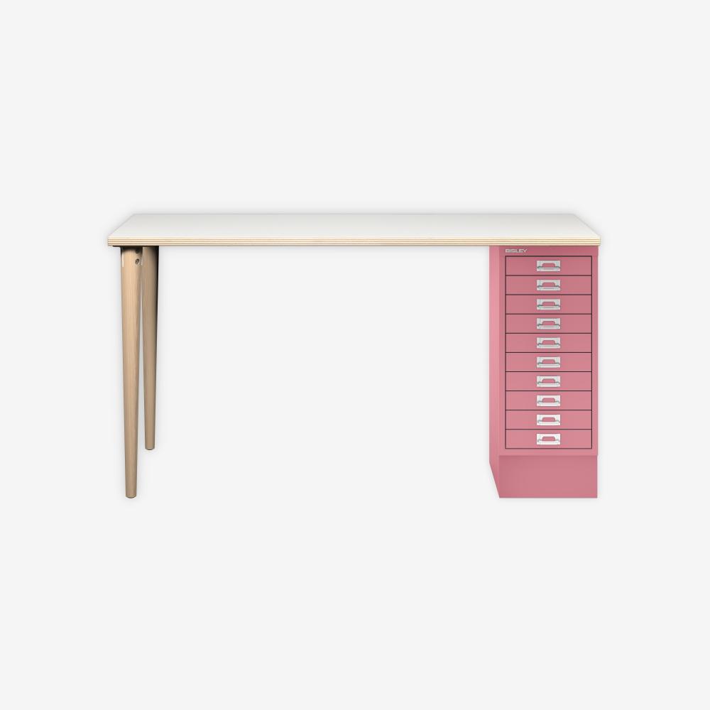 MultiDesk, 2 Eichenfüße, 1 MultiDrawer mit 10 Schüben, Dekor Plywood, Farbe Pink, Maße: H 740 x B 1400 x T 600 mm Bild 1