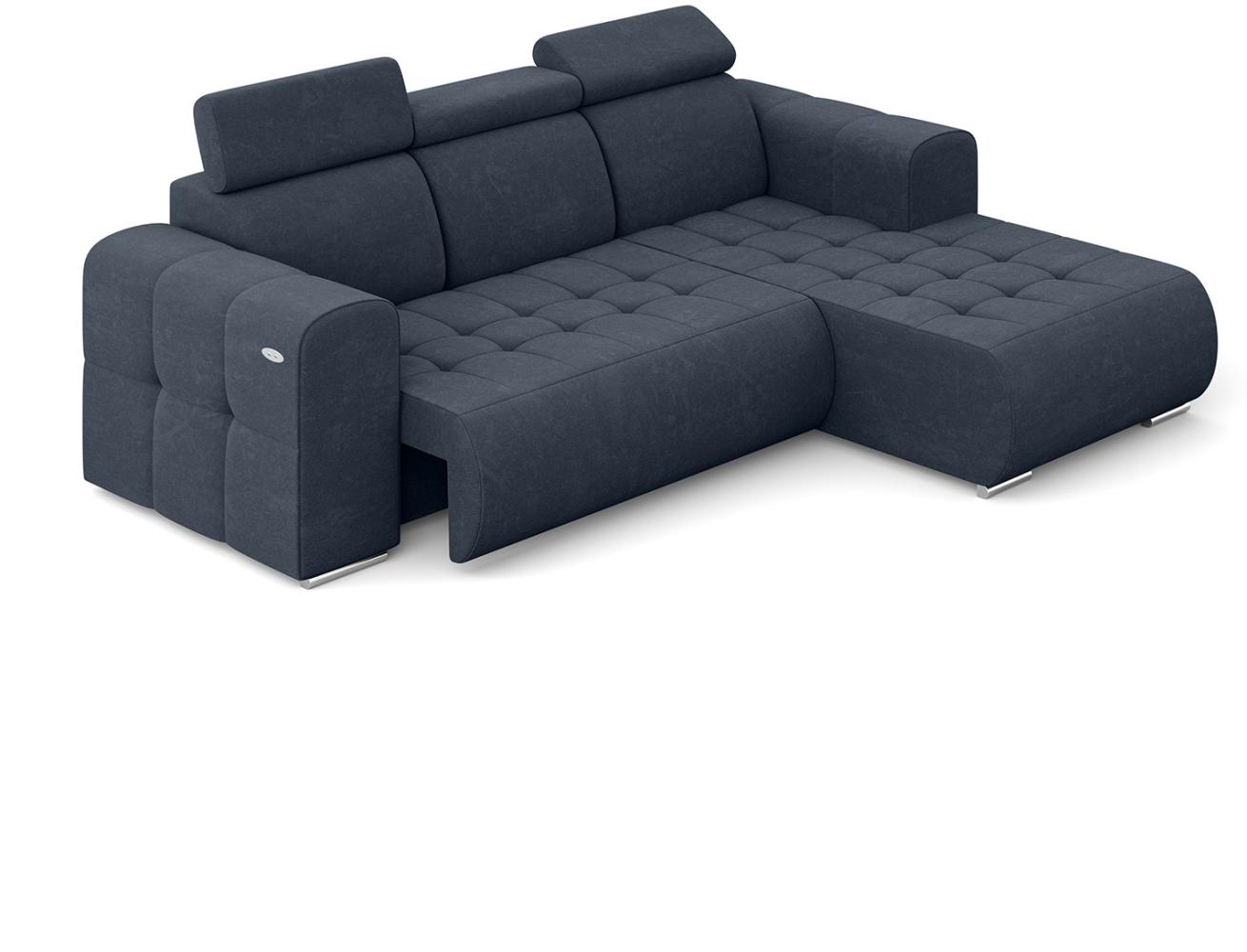 MEBLINI Elektrische Schlafcouch - Ecksofa mit Schlaffunktion - Sofa mit Relaxfunktion und Kopfstützen - Couch L-Form - Eckcouch - Wohnlandschaft - MADELINE - 266x200x93cm Rechts - Blau Samt Bild 1