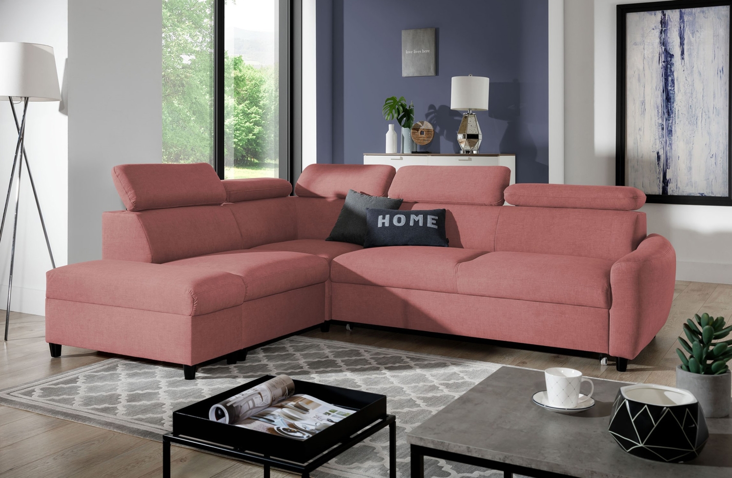 99rooms Latos Ecksofa Velours ESITO Rosa Links mit Bild 1