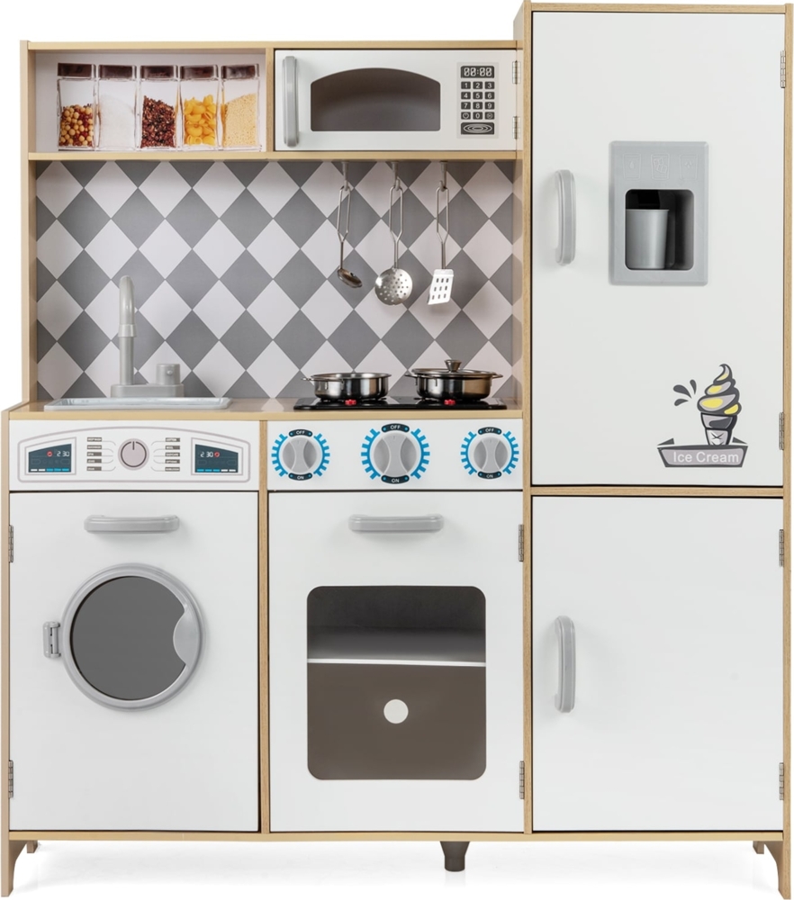 Spielküche aus Holz mit Zubehör Küchenspielset Spielzeugküche mit Eismaschine & Kochherd Natur Bild 1