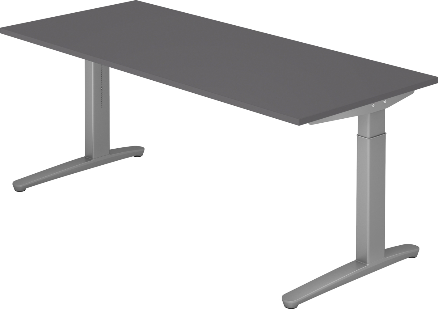 bümö manuell höhenverstellbarer Schreibtisch 180x80 in graphit Gestell in Silber - PC Tisch höhenverstellbar & groß, höhenverstellbarer Tisch Büro, großer Computertisch verstellbar, X19-G-SS Bild 1