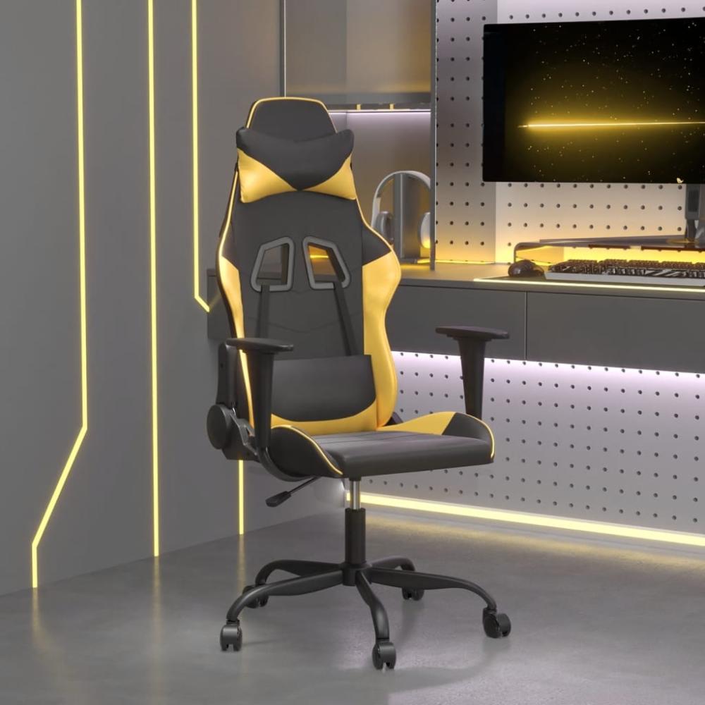 vidaXL Gaming-Stuhl mit Massagefunktion Schwarz & Golden Kunstleder 345401 Bild 1