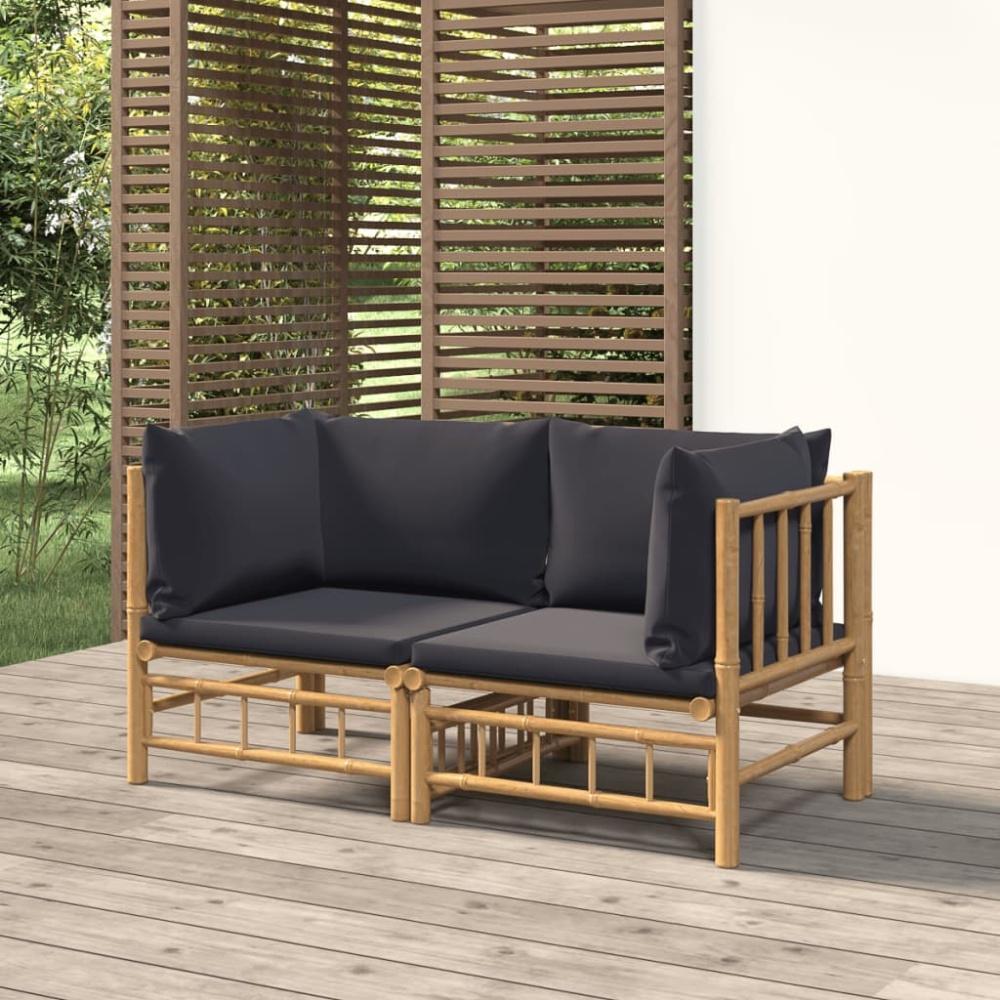 vidaXL Garten-Ecksofas mit Dunkelgrauen Kissen 2 Stk. Bambus 3155214 Bild 1