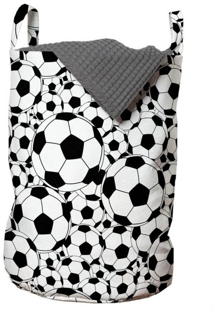 Abakuhaus Wäschesäckchen Wäschekorb mit Griffen Kordelzugverschluss für Waschsalons, Fußball Monochrome Balls Jungen Bild 1