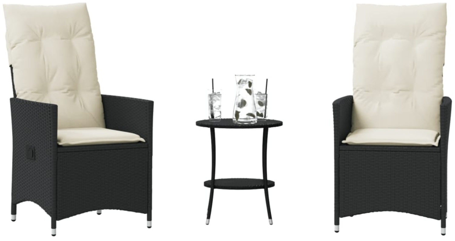 vidaXL 3-tlg. Bistro-Set mit Kissen Schwarz Poly Rattan 365652 Bild 1