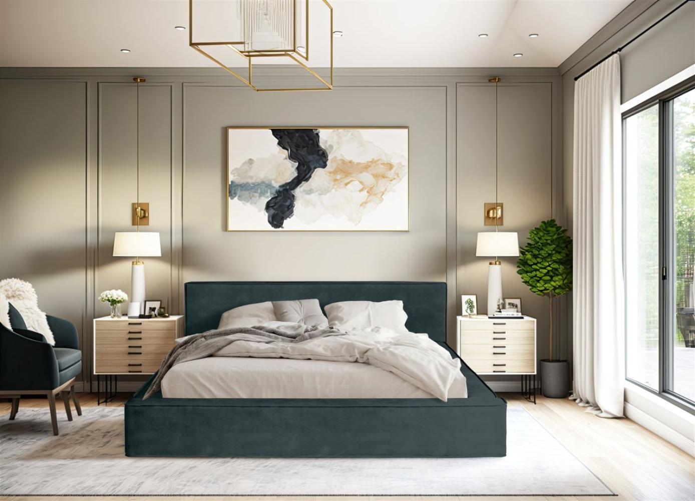 Polsterbett Doppelbett OMAHA 140x200cm in Stoff Macau Petrol Bild 1