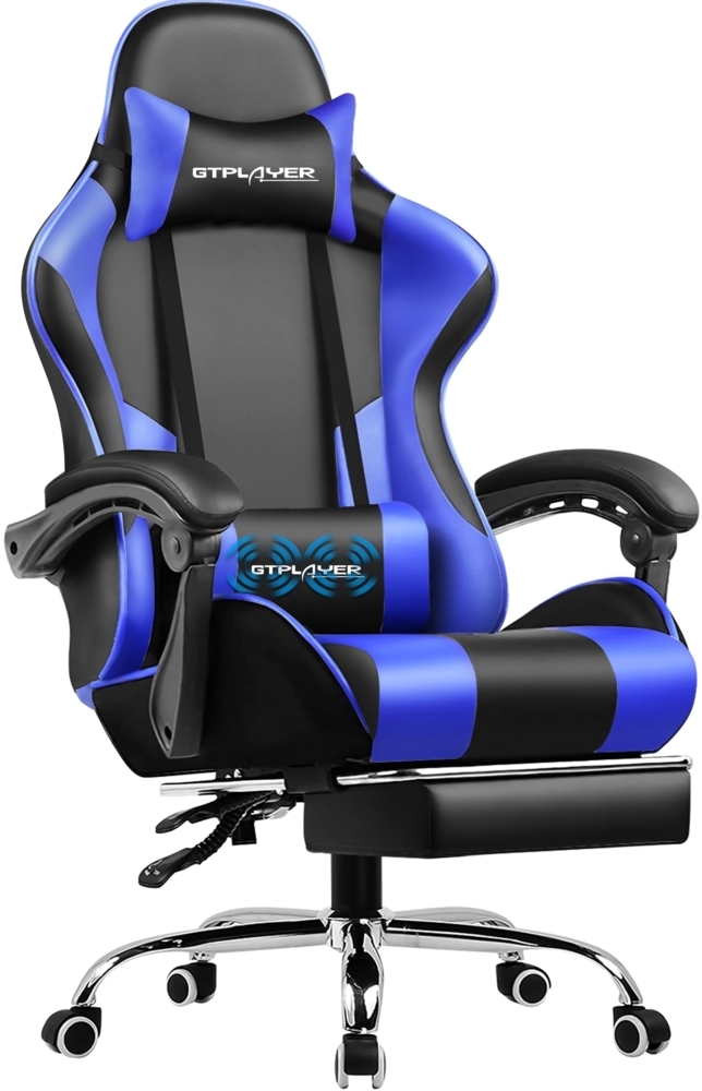 GTPLAYER Bürostuhl Gaming Stuhl Massage Gaming Sessel Ergonomischer Gamer Stuhl mit Fußstütze, Kopfstütze Massage-Lendenkissen, Gepolstert Gaming Chair, Drehsessel Bild 1