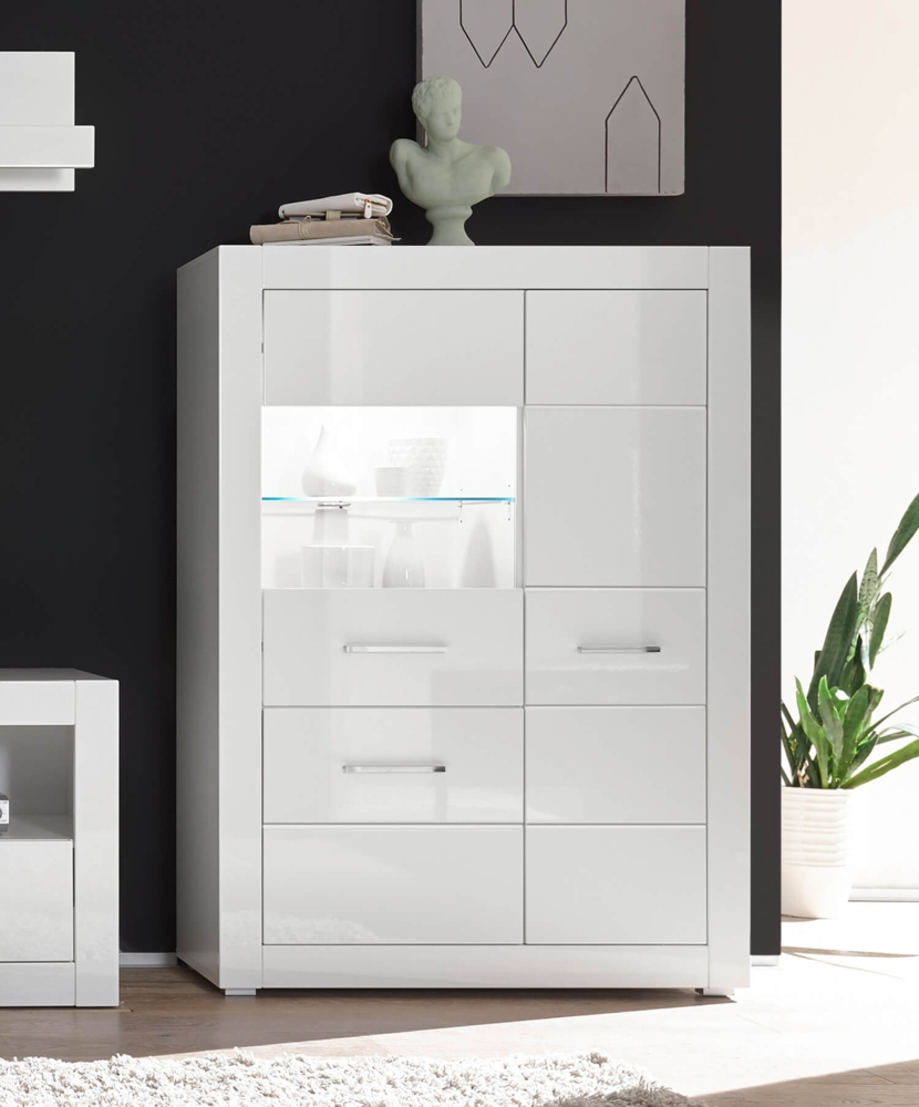Highboard "Bianco" Kommode mit LED 100cm weiß - weiß Hochglanz Bild 1