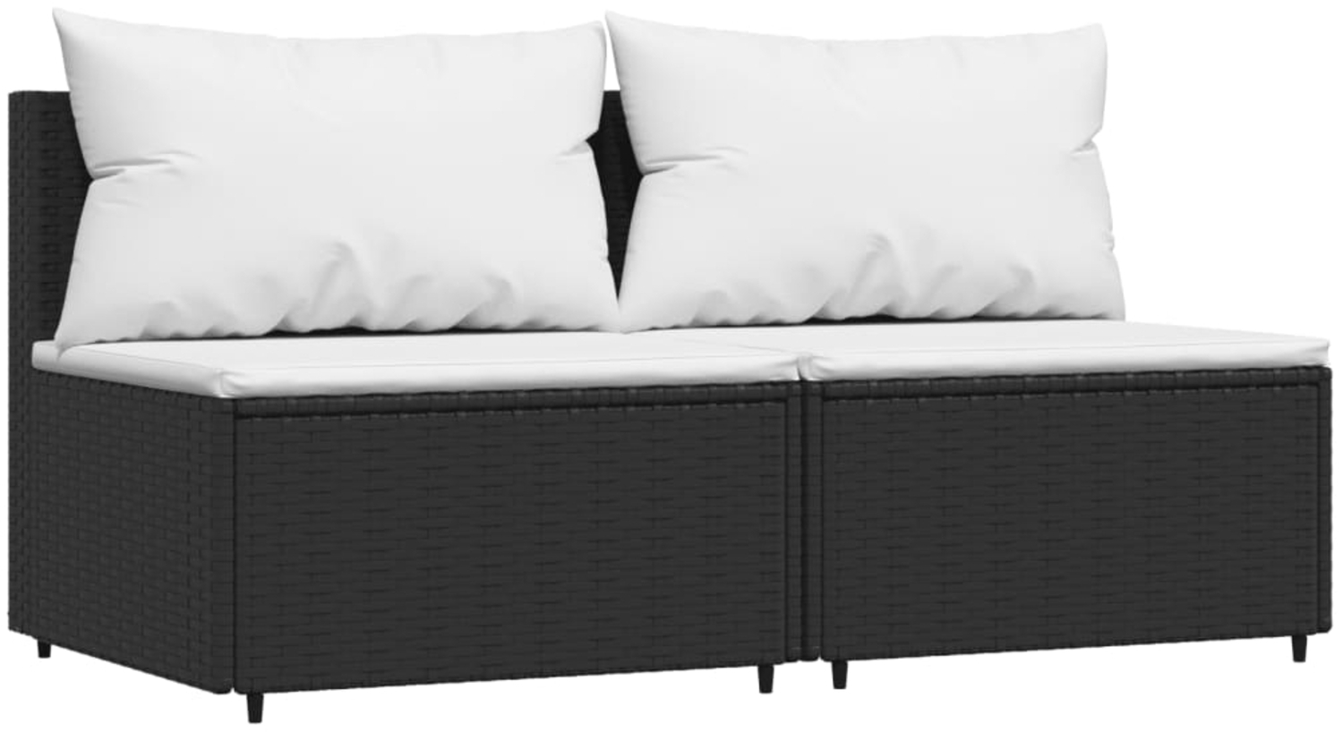 vidaXL Garten-Mittelsofas mit Kissen 2 Stk. Schwarz Poly Rattan 319738 Bild 1