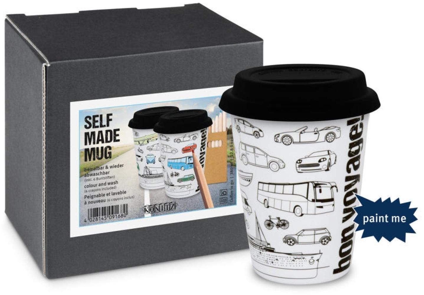 Könitz Colouring Travel Self Made Mug, Tasse, Becher, Kaffeebecher, mit 6 Stiften, Porzellan, 380 ml, 11 5 162 2265 Bild 1