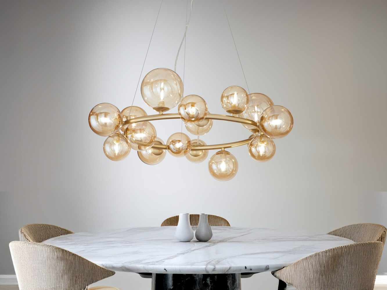 Pendelleuchte HONEY 16-flammig Gold-Glaskugeln Bernsteinfarbig, Ø 82cm Bild 1