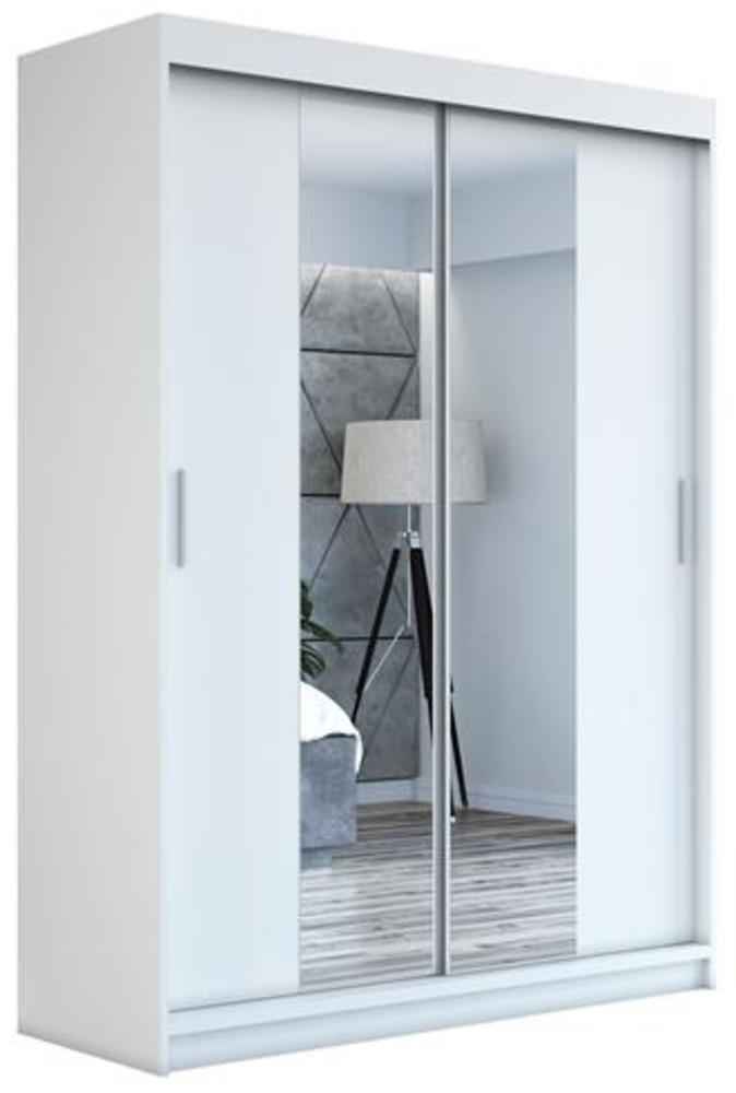 Schwebetürenschrank NEO 2-türig Schrank 160 cm (mit Spiegel) Farbe: Weiß Bild 1