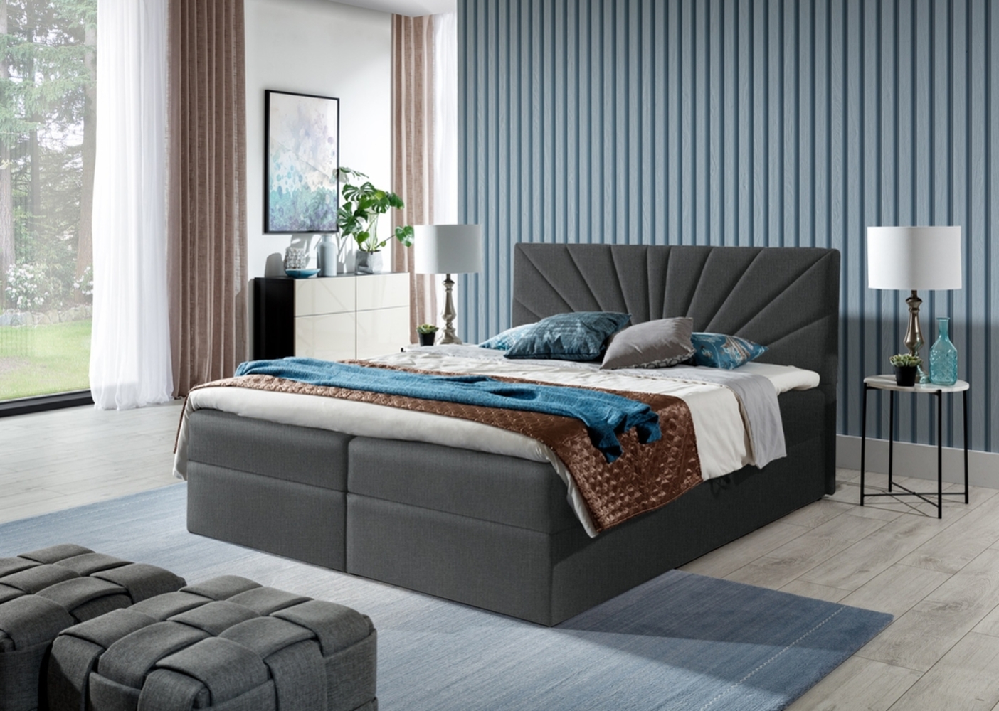 99rooms Lazzaro Boxspringbett Strukturstoff INARI Dunkelgrau 120x200 cm Bild 1