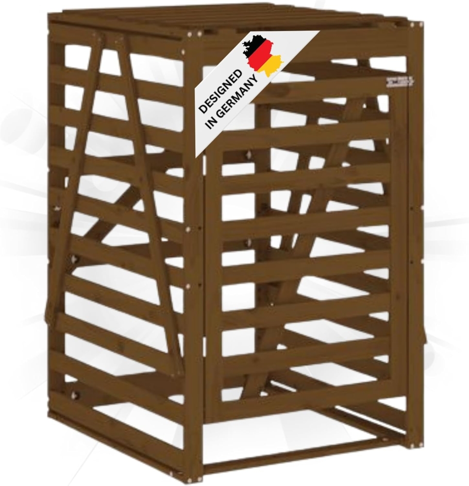 DELUKE® 1er Mülltonnenbox Kiefernholz BOUMI 84x90x128,5cm Braun Mülltonnenverkleidung für 1 Tonne Müllbox aus Holz Mülltonnenschutz Mülltonnendach Bild 1