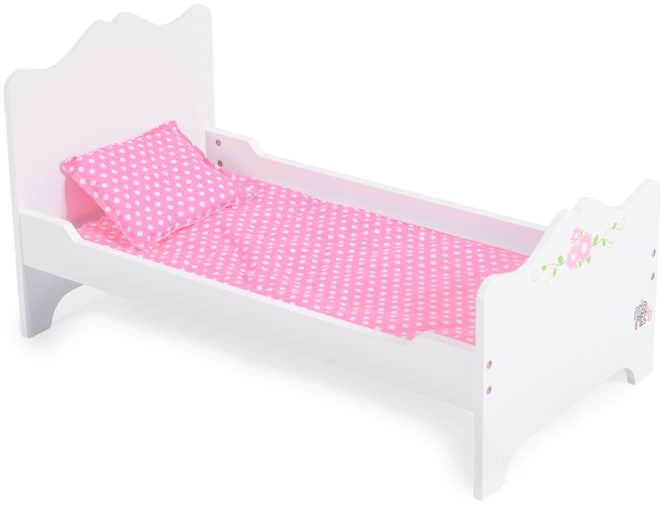 Moni Puppenbett PH12B019 aus Holz, Maße 48 x 32 x 30 cm, Kissen und Unterlage weiß Bild 1