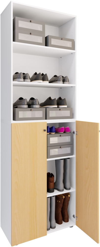 VCM Schuhschrank Lona 919229 Weiß / Buche H. 220 x B. 70 x T. 40cm Bild 1