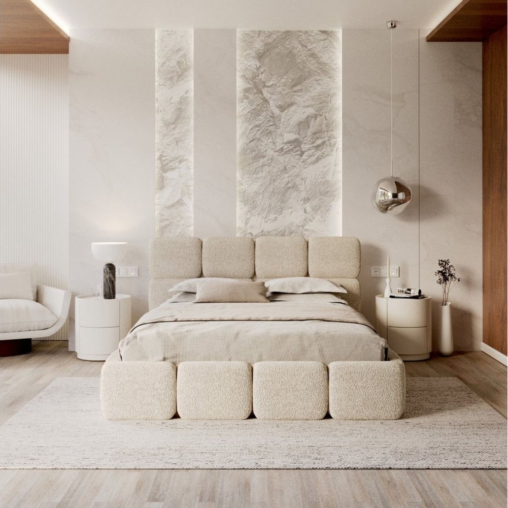 FDM Polsterbett CLOUDY Bettgestell Bett 140x200, 160x200, 180x200 cm (verfügbar 140x200 160x200 180x200cm, Bettrahmen, Bett, mit großen gepolsterten Kopfteil, mit Bettkasten zum aufklappen), Hebbarer Metallrahmen, Bettkasten, ohne Matratze Bild 1