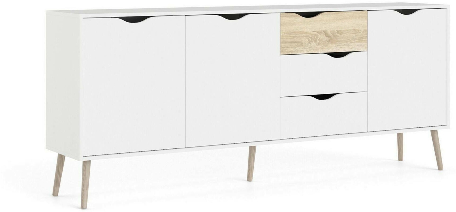 Dmora Kommode Anima, Wohnzimmerbuffet, Wohnzimmer-Sideboard, Moderne Küchen-Speisekammer, 195x39 h81 cm, Weiß und Eiche Bild 1