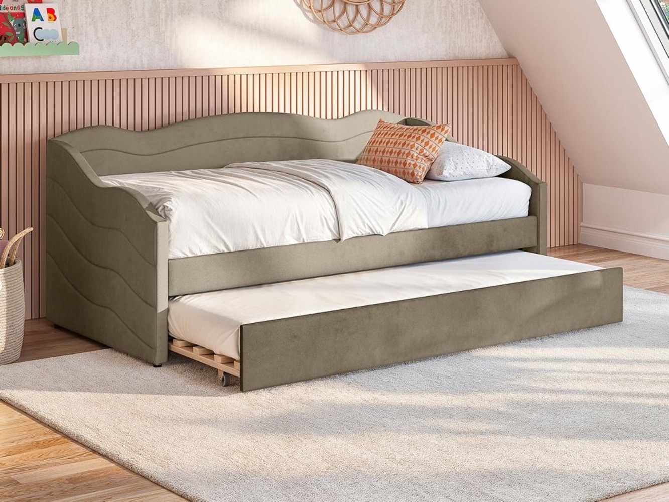 Vente-unique - Ausziehbett mit Matratze 2 x 90 x 190 cm - Samt - Beige - LENVIA Bild 1