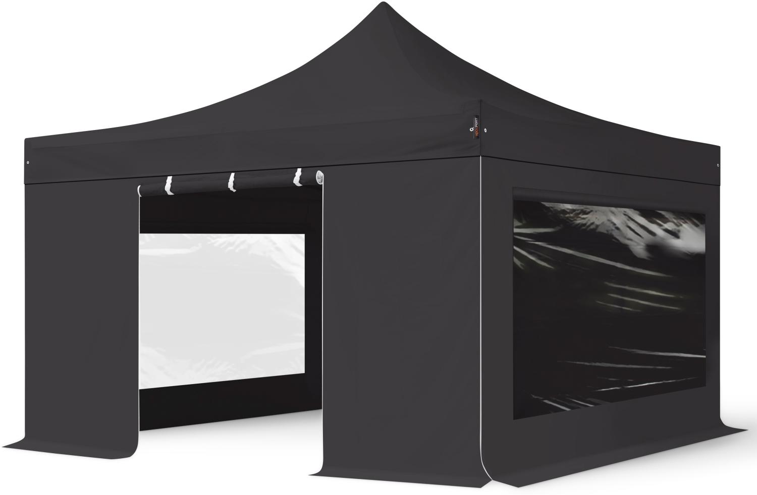 4x4 m Faltpavillon, PREMIUM Stahl 40mm, Seitenteile mit Panoramafenstern, schwarz Bild 1